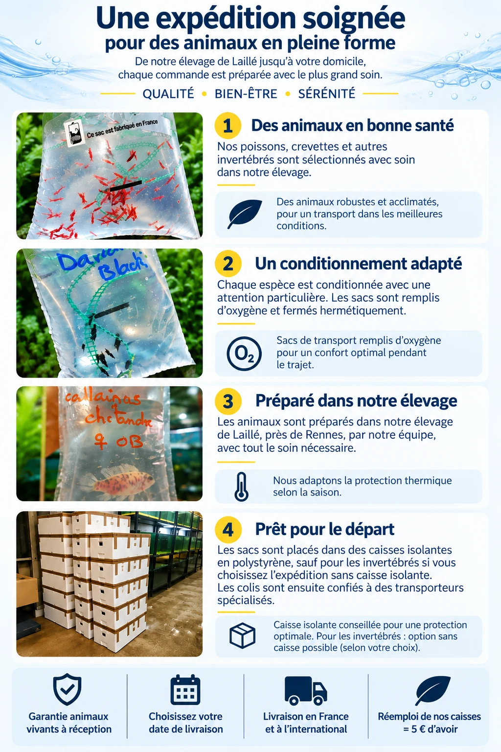 Préparation et expédition de poissons et invertébrés vivants chez NéoTropic